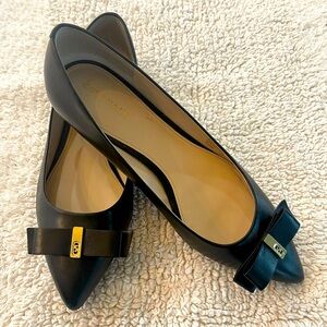 Cole Haan Women’s Elsie Bow Skimmer Leather Slip On Flats Black Size 7